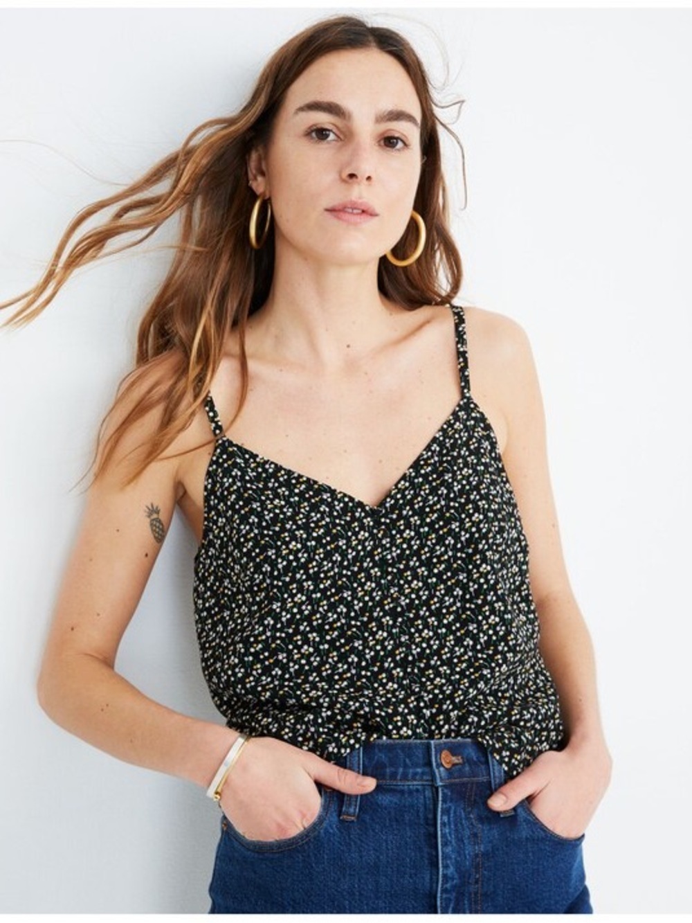 Madewell Women’s Black Button-Down Cami Top in Playground Posies, Size 00